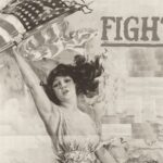 Drawing of a woman holding up a flag defiantly, and the word "Fight" is next to her.