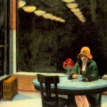 Painting by Edward Hopper, title is Automat, from 1927