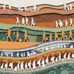 a drawing of many different streams of people on the move