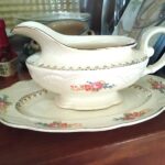 Ornate gravy boat, with serving dish