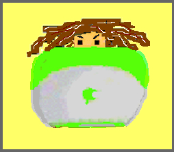 A cartoon of a
        woman at a computer. You can see only her eyes and wild hair
        from behind the screen where she is typing. The computer is an
        old Apple clamshell iBook