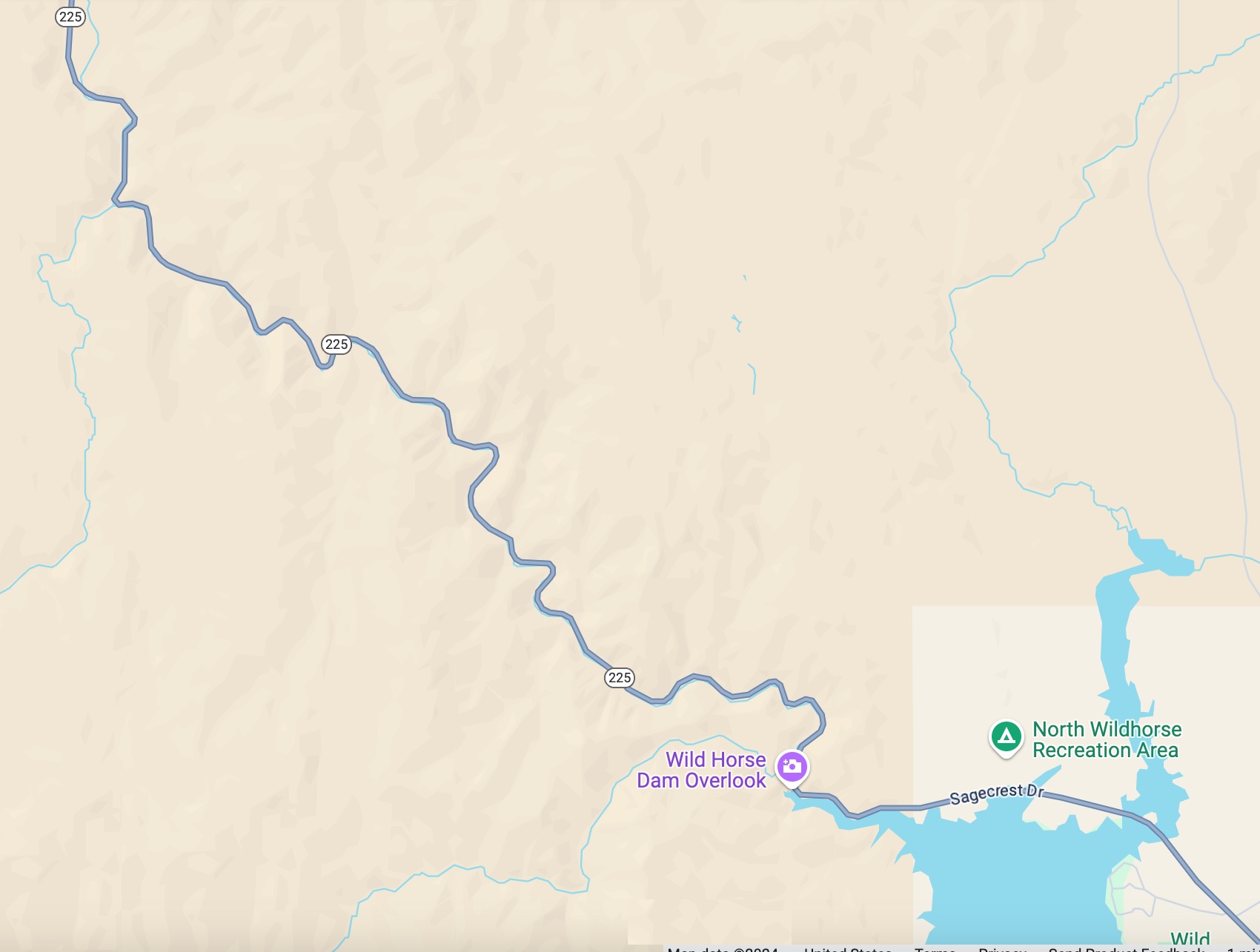 a map showing how 225 is very twisty