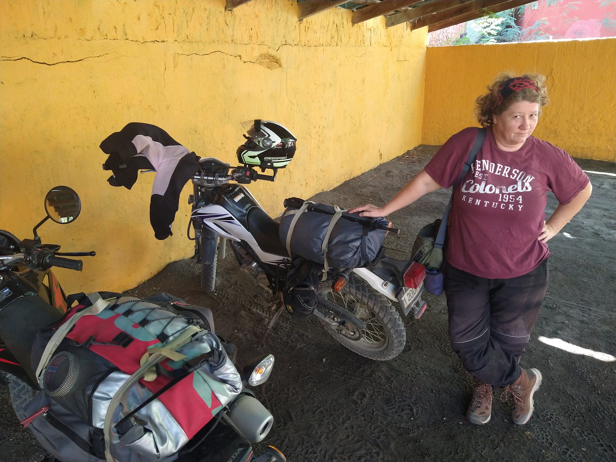 Jayne and her motorcycle on this trip